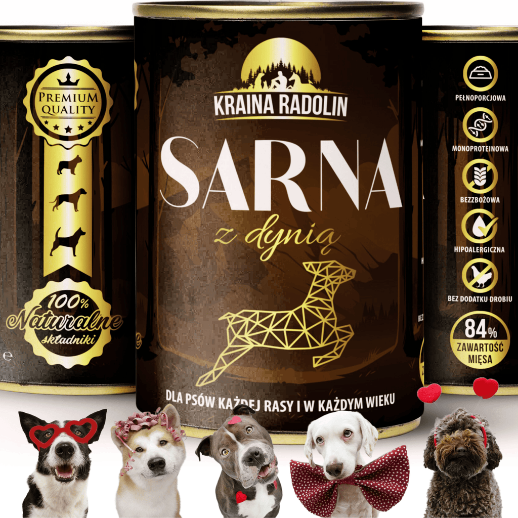 Kraina Radolin Sarna z dynią 400g 84% mięsa karma mokra dla alergików z nadwrażliwością pokarmową