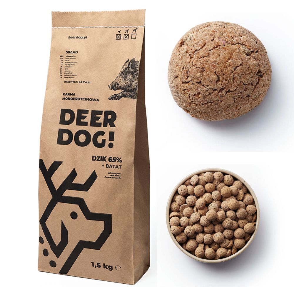 Deer Dog Dzik z batatami 1,5 kg DUŻE i średnie rasy sucha DZICZYZNA