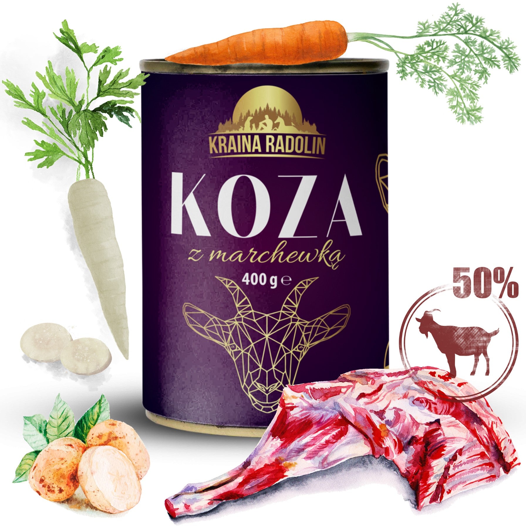 Kraina Radolin 400g Koza z marchewką 50% mięsa karma mokra