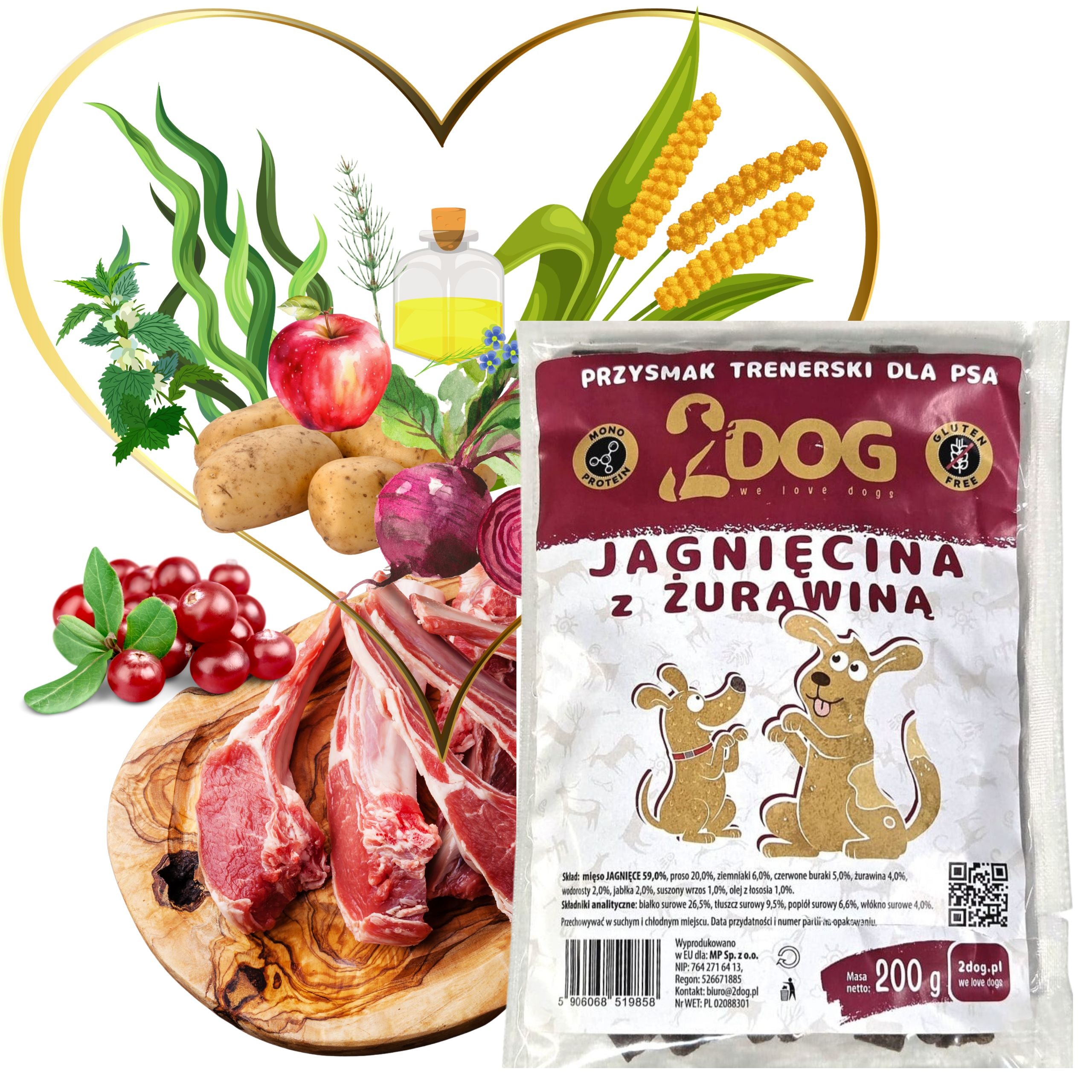 2Dog Przysmak treserski dla psa Jagnięcina z żurawiną 200g