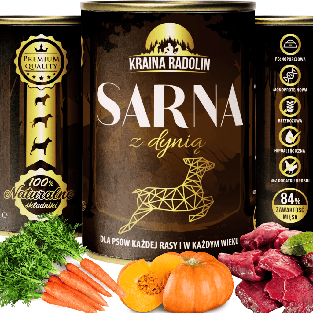 Kraina Radolin Sarna z dynią 400g 84% mięsa karma mokra dla alergików z nadwrażliwością pokarmową