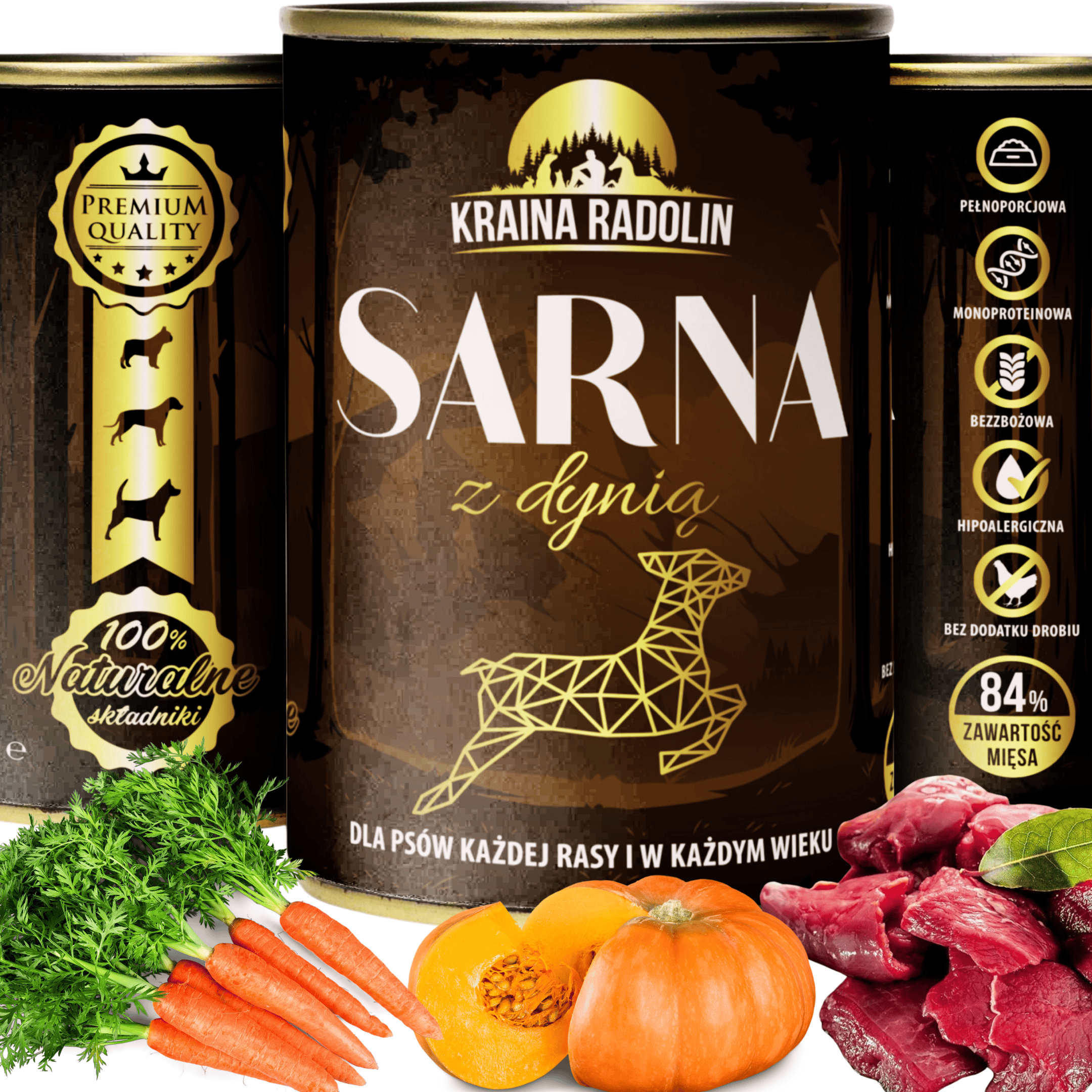 Kraina Radolin Sarna z dynią 400g 84% mięsa karma mokra dla alergików z nadwrażliwością pokarmową