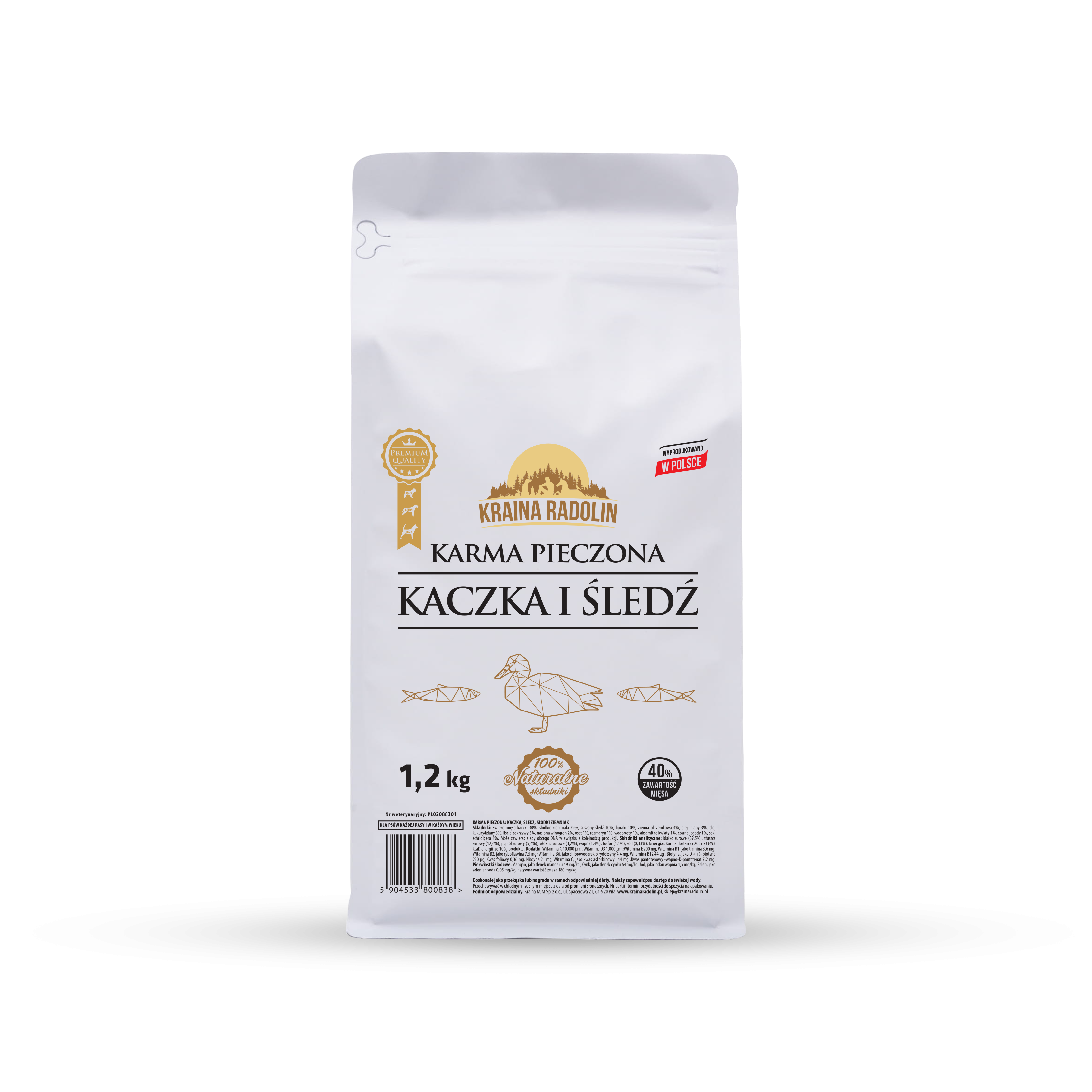 Karma sucha dla psa - Kaczka i śledź 1,2kg
