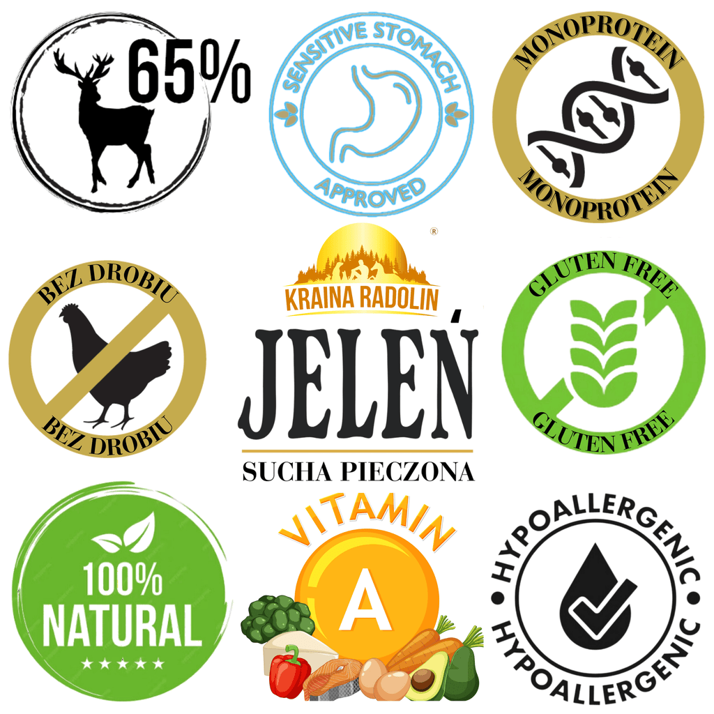 Kraina Radolin Jeleń 1,2 kg mniejszye rasy i szczenięta karma sucha pieczona 65% mięsa dla alergików z nadwrażliwością pokarmową