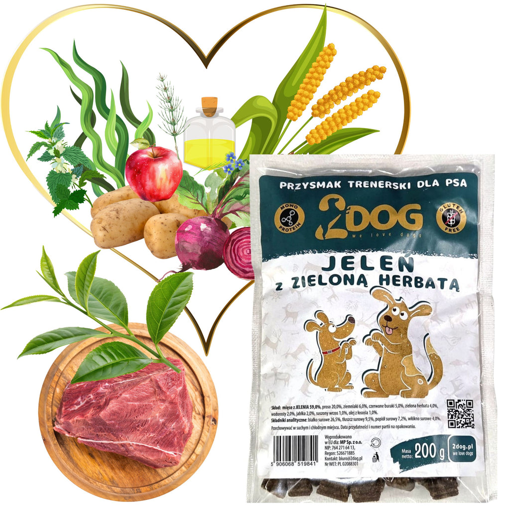 2Dog Przysmak treserski dla psa Jeleń z zieloną herbatą 200g