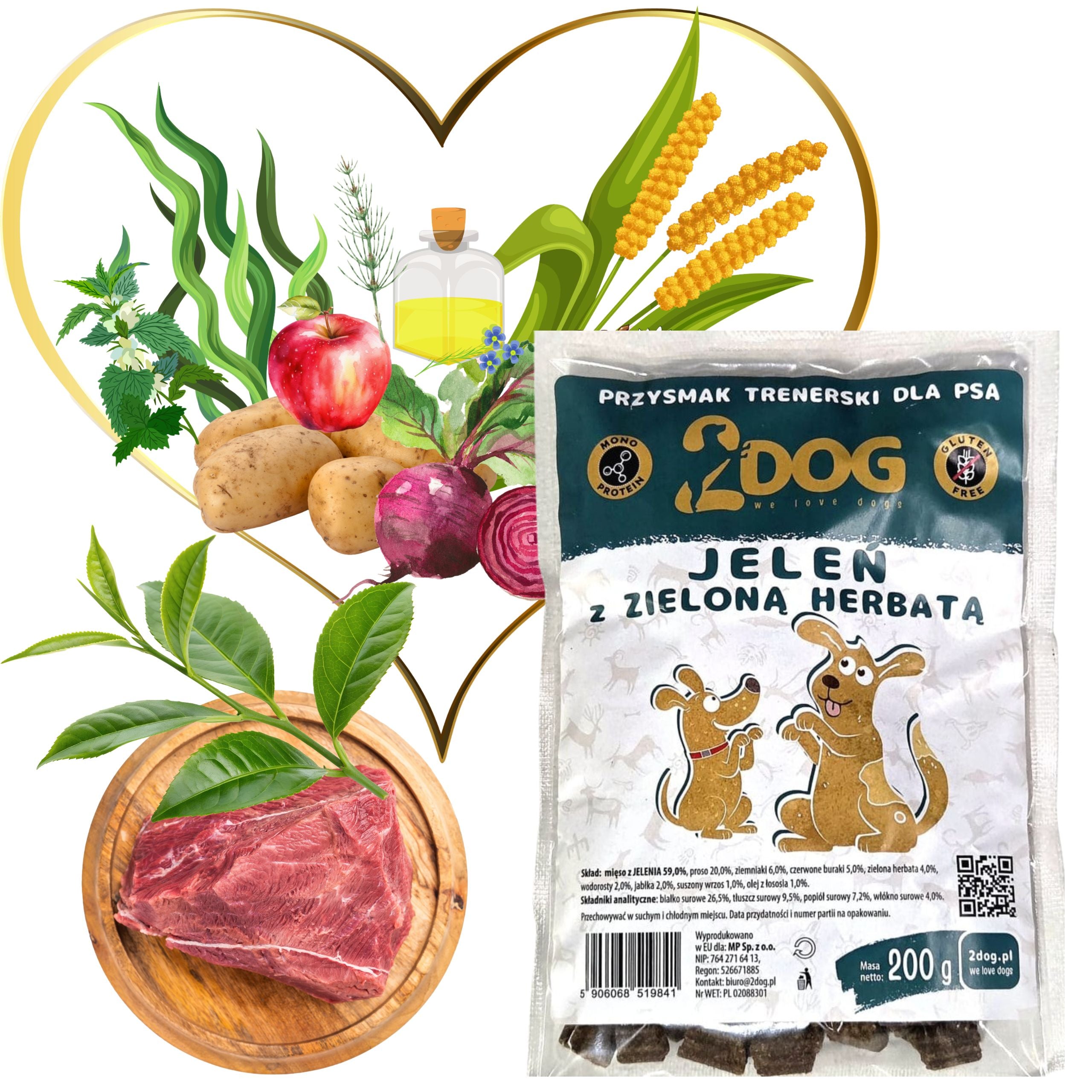 2Dog Przysmak treserski dla psa Jeleń z zieloną herbatą 200g