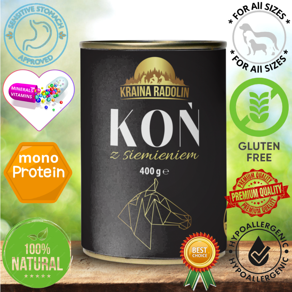 Kraina Radolin Koń i siemię lniane 400g 90% mięsa dla alergików  z nadwrażliwością pokarmową