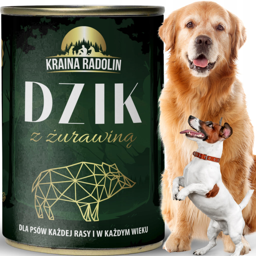 Kraina Radolin Dzik z żurawiną 400g 82% mięsa karma mokra dla alergików z nadwrażliwością pokarmową