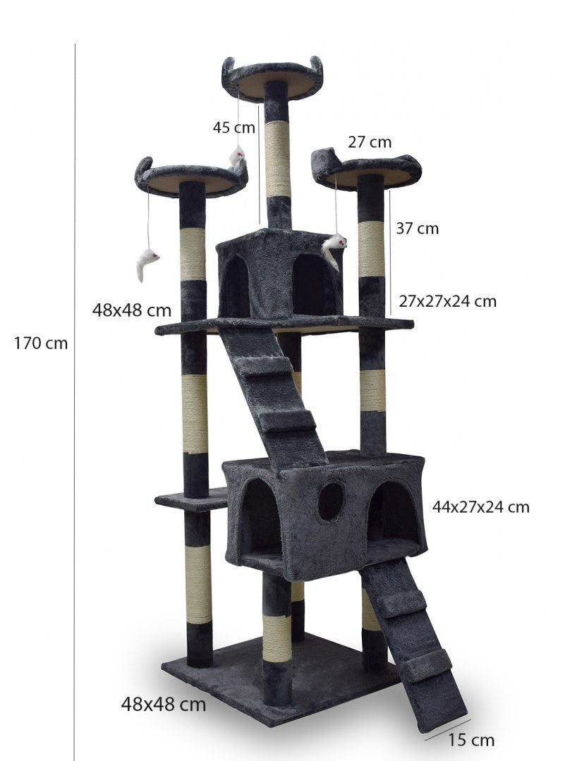drapak dla kota 170 cm ciemnoszary domek platformy legowisko zabawki sizal