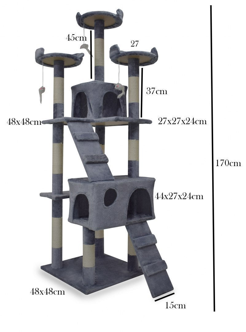 DRAPAK DLA KOTA DUŻY 170cm WYSOKI LEGOWISKO DOMEK DRZEWKO JASNY SZARY